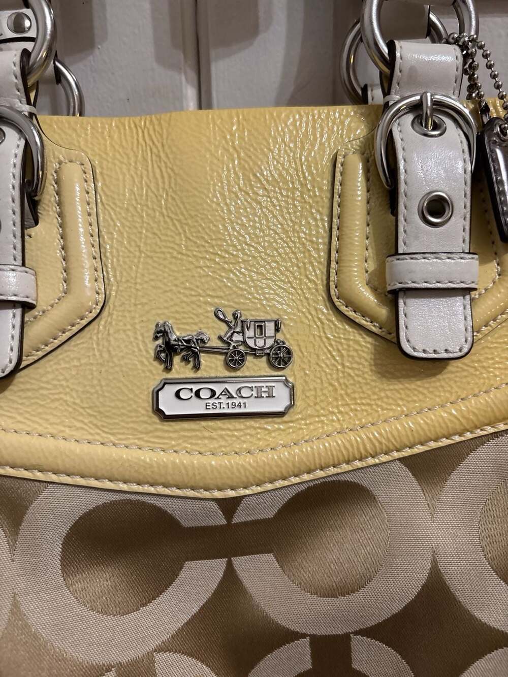 Coach Penelope Signature Carryall Handbag Khaki Yellow 14578 - Picture 2 of 8
